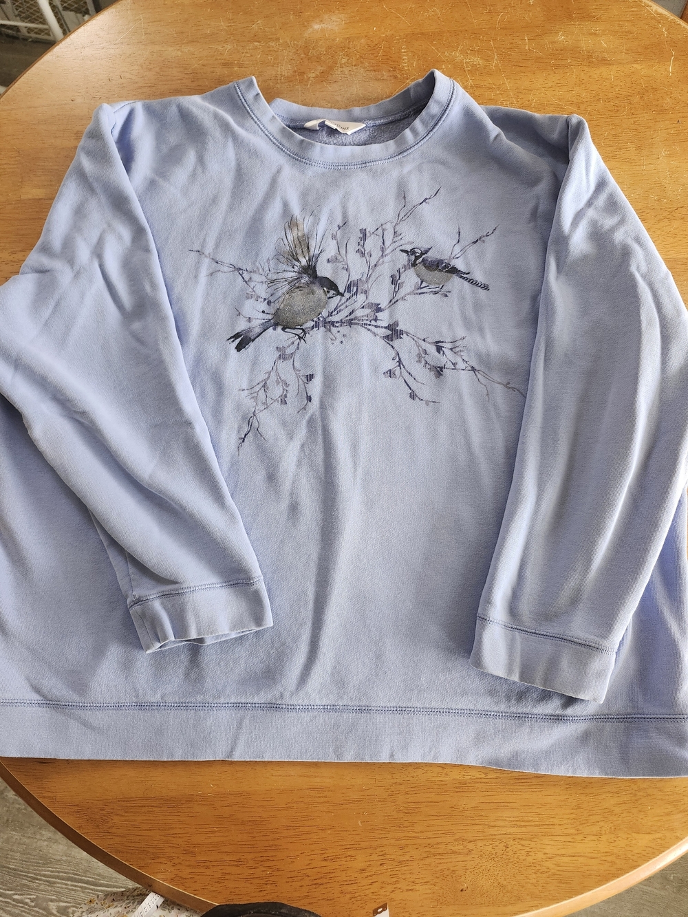 Vintage Northern Reflections Periwinkle Bird Print Cotton Blend Sweater XXL